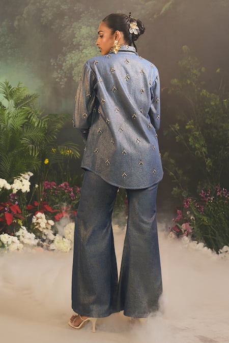 Divya Aggarwal Geometric Crystal Embellished Shirt & Pant Set 