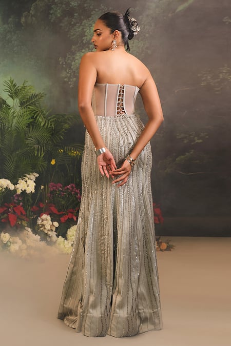 Divya Aggarwal Geometric Embellished Corset Gown With Cape 