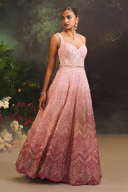 Buy Divya Aggarwal Pink Organza Crystals, Pearls, Sequins, Beads Sweetheart Ombre Embellished Gown Online at Aza Fashions Buy_Divya Aggarwal_Pink Organza Crystals, Pearls, Sequins, Beads Sweetheart Ombre Embellished Gown _Online_at_Aza_Fashions