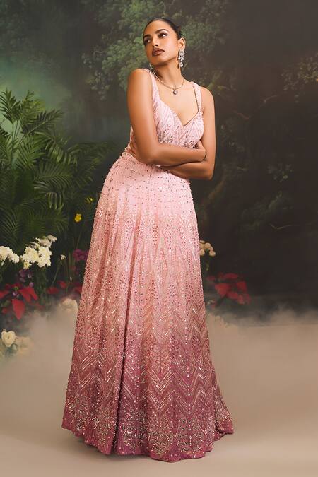 Shop Divya Aggarwal Pink Organza Crystals, Pearls, Sequins, Beads Sweetheart Ombre Embellished Gown Online at Aza Fashions Shop_Divya Aggarwal_Pink Organza Crystals, Pearls, Sequins, Beads Sweetheart Ombre Embellished Gown _Online_at_Aza_Fashions
