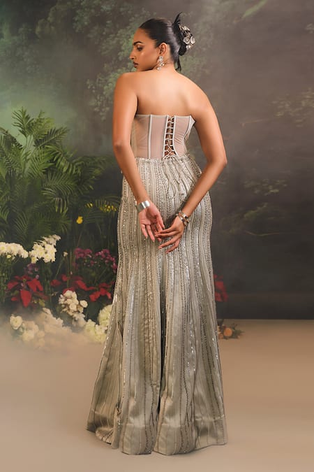 Divya Aggarwal Silver Crystal Embellished Gown 