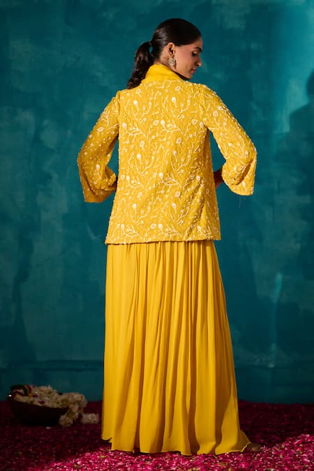 Meenal Paraswani Chikankari Embroidered Jacket & Flared Pant Set 