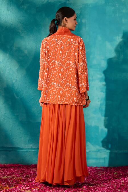 Meenal Paraswani Chikankari Embroidered Jacket & Flared Pant Set 