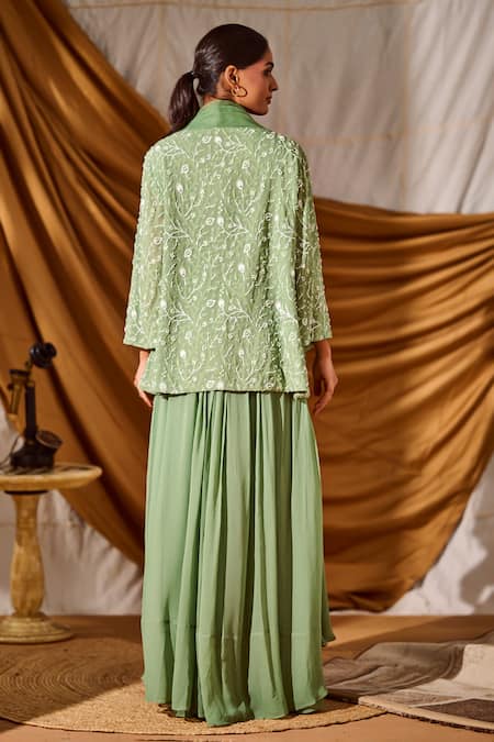 Meenal Paraswani Chikankari Embroidered Jacket & Flared Pant Set 