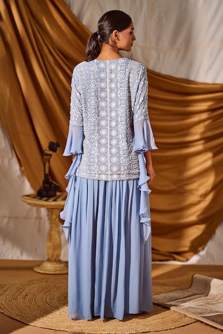 Meenal Paraswani Chikankari Embroidered Jacket & Flared Pant 