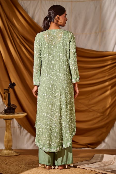 Meenal Paraswani Chikankari Embroidered High-Low Kurta Set 