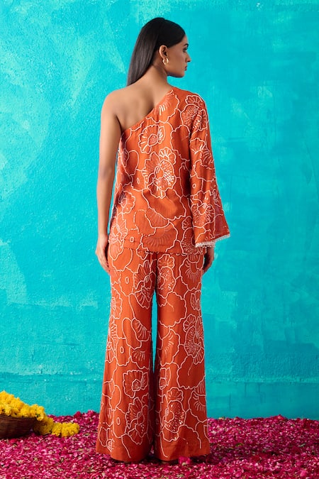 Meenal Paraswani Chikankari Embroidered One Shoulder Top & Pant Set 