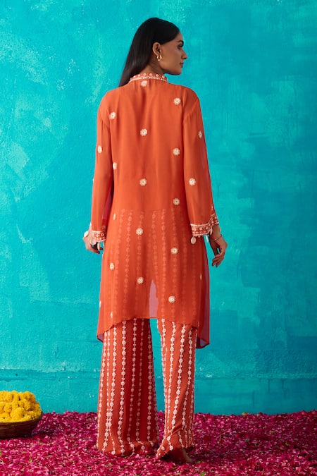 Meenal Paraswani Asymmetric Chikankari Shirt Tunic & Pant Set 