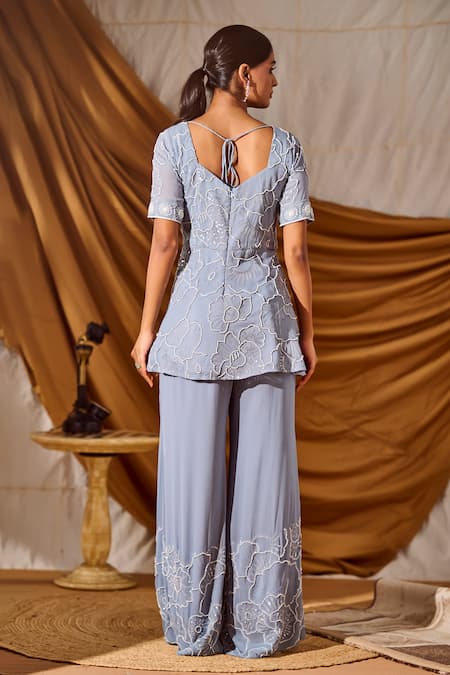 Meenal Paraswani Chikankari Embroidered Peplum Top & Pant Set 