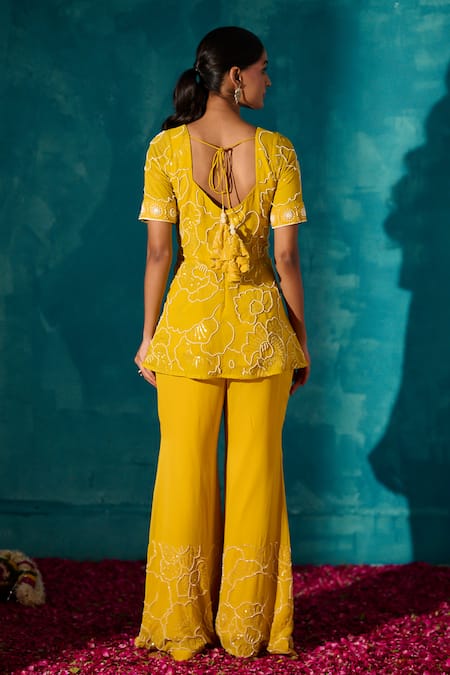 Meenal Paraswani Chikankari Embroidered Peplum Top & Pant Set 