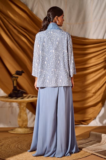 Meenal Paraswani Chikankari Embroidered Jacket Pant Set 