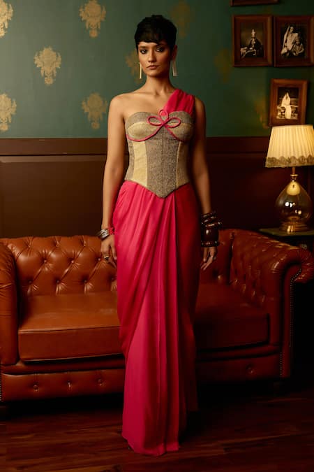 Reeti Arneja Cosmo Plain Saree With Embroidered Corset Blouse 