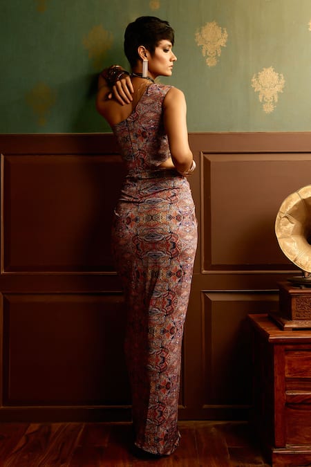 Reeti Arneja - Theklub Prism Kaleidoscopic Print Saree Gown 