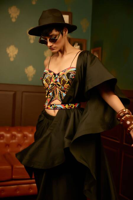 Shop_Reeti Arneja - Theklub_Multi Color Taffeta Beads Sweetheart Neck Embroidered Corset Blouse And Skirt Set _Online_at_Aza_Fashions