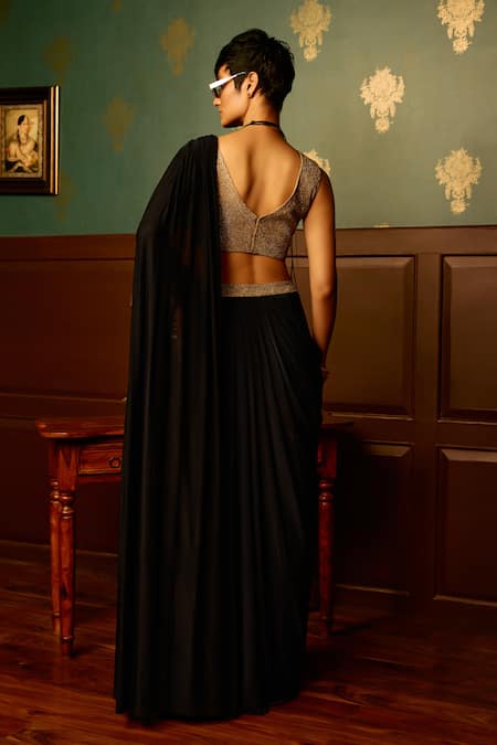 Reeti Arneja - Theklub Colorblock Shimmer Embroidered Blouse & Skirt Set 