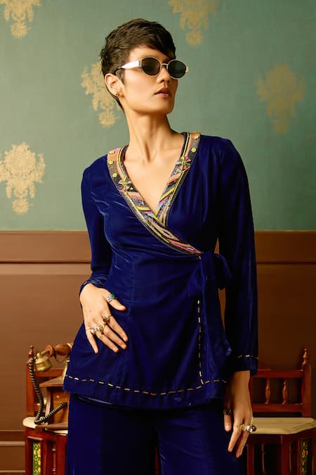 Reeti Arneja - Theklub Royal Blue Hand Embroidered Jumpsuit 