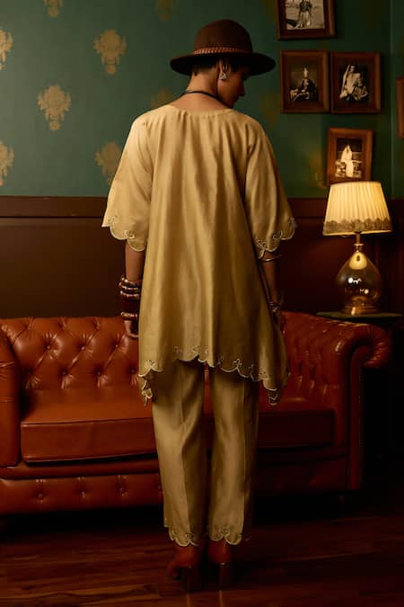 Reeti Arneja - Theklub Beige Cutwork Kurta Set 
