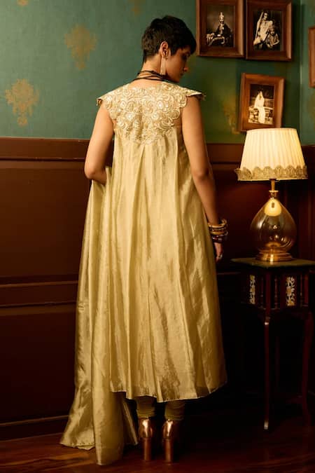 Reeti Arneja - Theklub Tonal Embroidered Beige Anarkali Set 