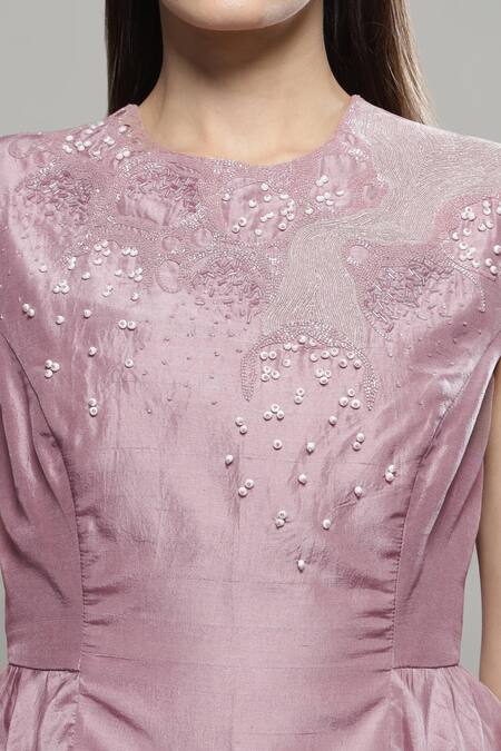 Sakshi Khetterpal Pink Silk, Linen Pearls, Beads Round Neck Embroidered Top And Pant Set Online at Aza Fashions Sakshi Khetterpal_Pink Silk, Linen Pearls, Beads Round Neck Embroidered Top And Pant Set _Online_at_Aza_Fashions