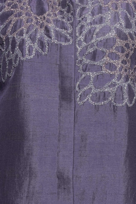 Buy_Sakshi Khetterpal_Purple Silk, Linen Embroidery Collared Floral Shirt And Pant Set _Online_at_Aza_Fashions