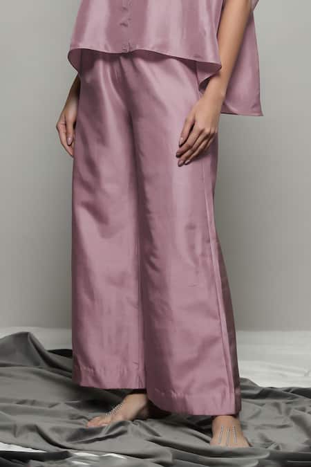 Shop Sakshi Khetterpal Pink Silk, Linen Embroidery Split V-neck Kaftan Shirt And Pant Set Shop_Sakshi Khetterpal_Pink Silk, Linen Embroidery Split V-neck Kaftan Shirt And Pant Set