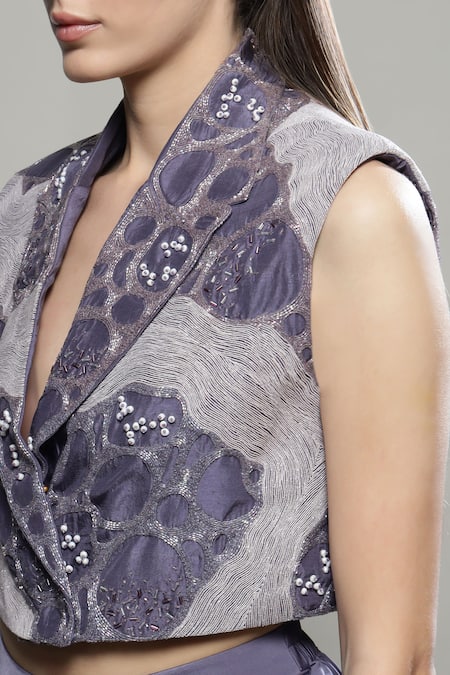 Buy Sakshi Khetterpal Purple Silk, Lycra, Linen Beads, Embroidery Collared Crop Jacket And Skirt Set Online at Aza Fashions Buy_Sakshi Khetterpal_Purple Silk, Lycra, Linen Beads, Embroidery Collared Crop Jacket And Skirt Set _Online_at_Aza_Fashions