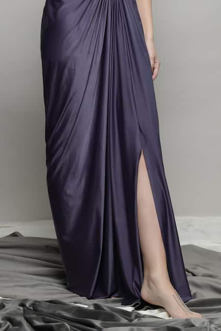 Buy Sakshi Khetterpal Purple Silk, Lycra, Linen Beads, Embroidery Collared Crop Jacket And Skirt Set Buy_Sakshi Khetterpal_Purple Silk, Lycra, Linen Beads, Embroidery Collared Crop Jacket And Skirt Set