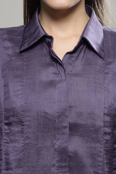 Buy_Sakshi Khetterpal_Purple Silk, Linen Embroidery Collared Floral Shirt And Pant Set _Online_at_Aza_Fashions