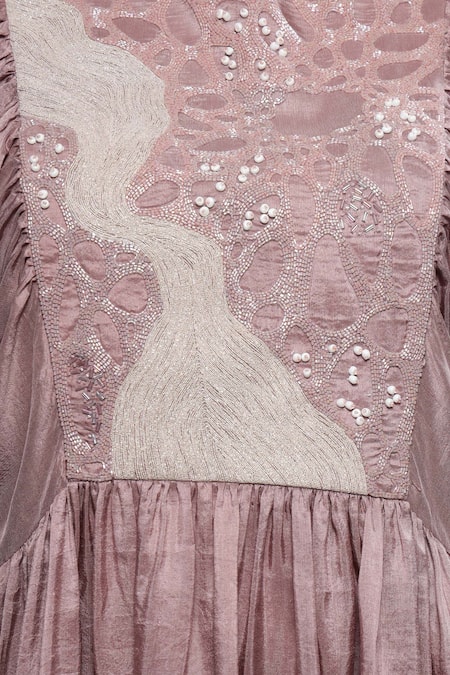 Sakshi Khetterpal Pink Silk Embroidery, Beads Round Neck Floral Yoke Top And Pant Set Online at Aza Fashions Sakshi Khetterpal_Pink Silk Embroidery, Beads Round Neck Floral Yoke Top And Pant Set _Online_at_Aza_Fashions