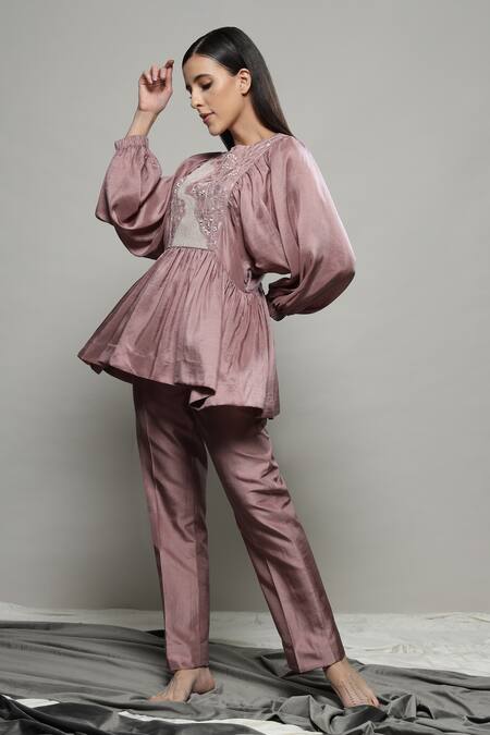 Buy Sakshi Khetterpal Pink Silk Embroidery, Beads Round Neck Floral Yoke Top And Pant Set Online at Aza Fashions Buy_Sakshi Khetterpal_Pink Silk Embroidery, Beads Round Neck Floral Yoke Top And Pant Set _Online_at_Aza_Fashions