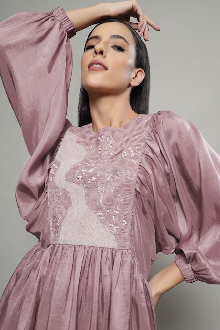 Buy Sakshi Khetterpal Pink Silk Embroidery, Beads Round Neck Floral Yoke Top And Pant Set Buy_Sakshi Khetterpal_Pink Silk Embroidery, Beads Round Neck Floral Yoke Top And Pant Set