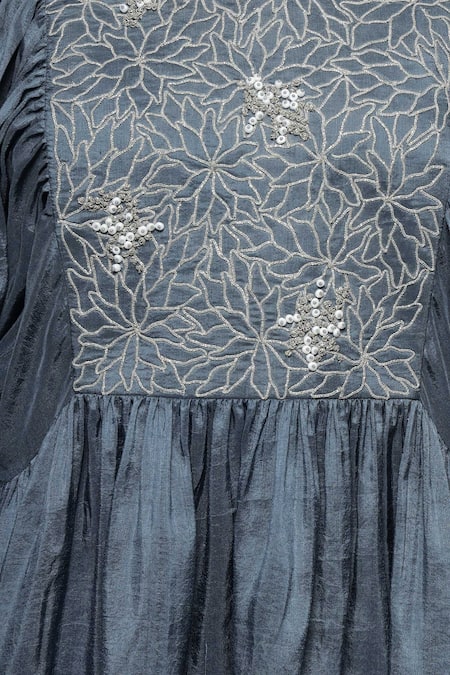 Buy Sakshi Khetterpal Gray Silk Embroidery Round Neck Floral Yoke Top And Pant Set Online at Aza Fashions Buy_Sakshi Khetterpal_Gray Silk Embroidery Round Neck Floral Yoke Top And Pant Set _Online_at_Aza_Fashions