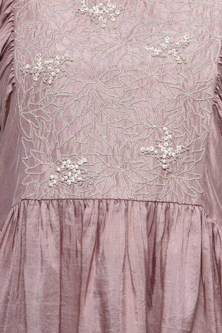 Sakshi Khetterpal Pink Silk, Linen Embroidery, Sequins Round Neck Floral Cluster Yoke Top And Pant at Aza Fashions Sakshi Khetterpal_Pink Silk, Linen Embroidery, Sequins Round Neck Floral Cluster Yoke Top And Pant _at_Aza_Fashions