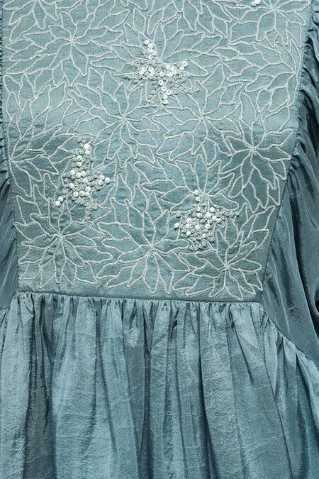 Buy Sakshi Khetterpal Green Silk, Linen Stones Round Neck Floral Embroidered Yoke Top And Pant Online at Aza Fashions Buy_Sakshi Khetterpal_Green Silk, Linen Stones Round Neck Floral Embroidered Yoke Top And Pant _Online_at_Aza_Fashions