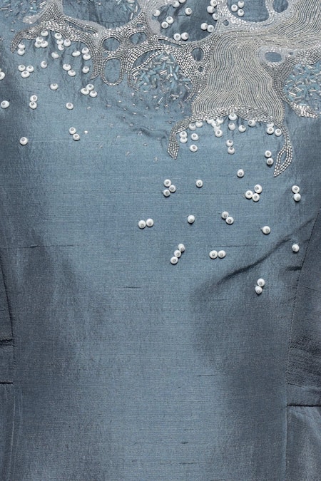 Buy Sakshi Khetterpal Gray Silk Cut Work, Beads Round Neck Abstract Embroidered Peplum Top And Pant Set Online at Aza Fashions Buy_Sakshi Khetterpal_Gray Silk Cut Work, Beads Round Neck Abstract Embroidered Peplum Top And Pant Set _Online_at_Aza_Fashions