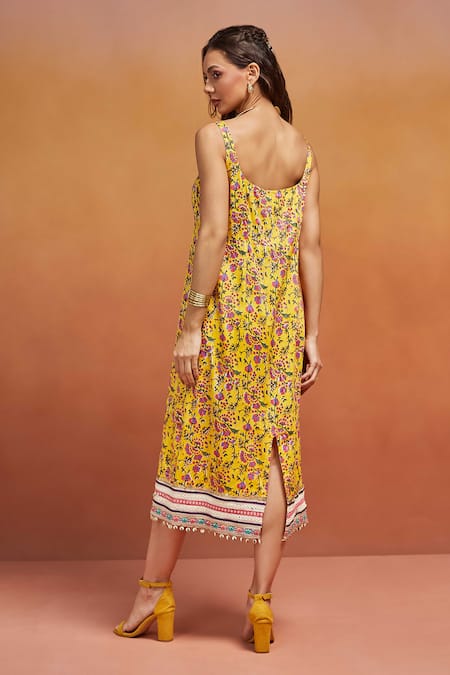 Shikha Malik Floral Handblock Print Midi Dress 