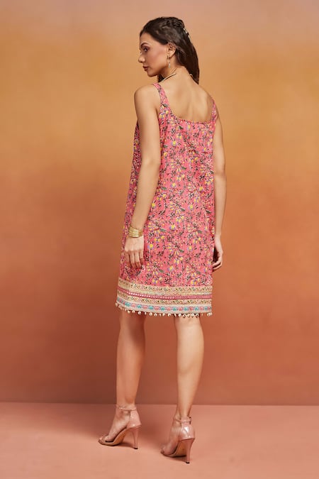 Shikha Malik Flora Handblock Print Satin Dress 