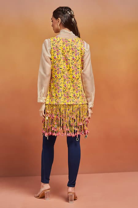 Shikha Malik Yellow Phool Handblock Print Jacket 