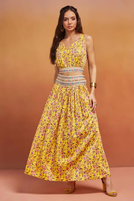 SHIKHA MALIK Phool Print Top With Skirt 