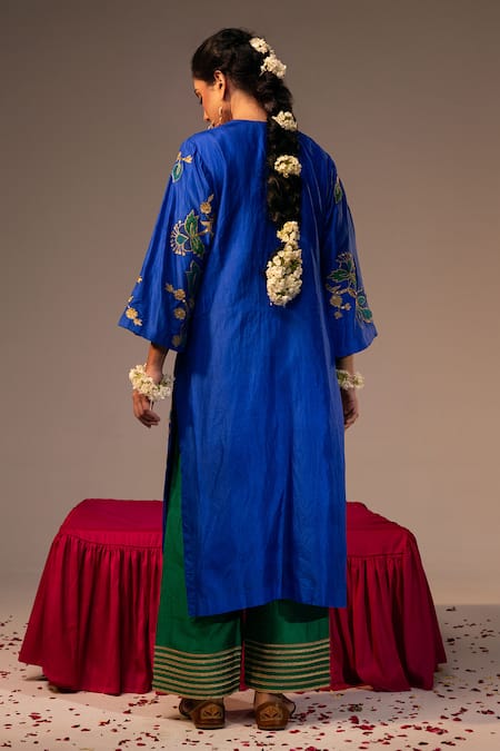 Svastih Blue Embroidered Kurta Set With Palazzo 