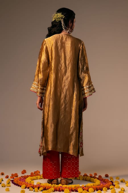 Svastih Gold Embroidered Angarkha Kurta Set 