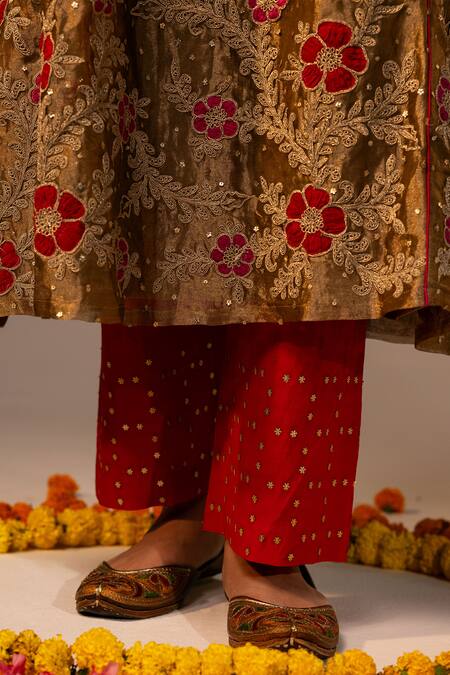 Buy_Svastih_Gold Tissue, Denim, Cotton Sequins, Applique, Embroidery Angarkha Kurta Set _Online_at_Aza_Fashions