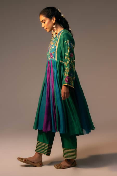 Svastih_Green , , Lace Round Embroidered Anarkali And Pant Set _Online_at_Aza_Fashions
