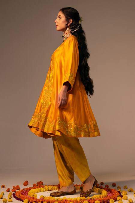 Buy_Svastih_Orange Silk Diamonds Embroidered Anarkali Set _Online_at_Aza_Fashions