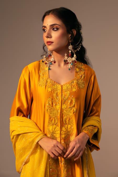 Svastih_Orange Silk Diamonds Embroidered Anarkali Set _at_Aza_Fashions
