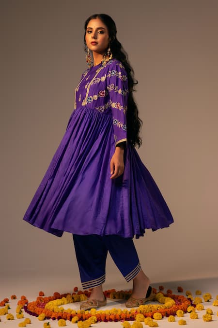 Svastih_Blue Silk Sequins, Applique, Lace Round Embroidered Anarkali Set With Salwar _at_Aza_Fashions
