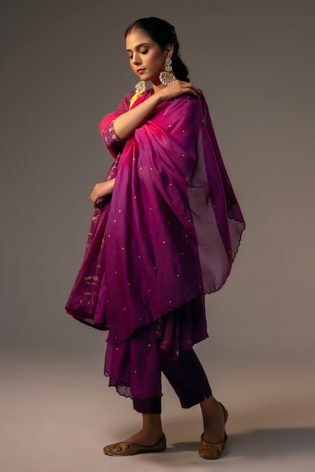 Shop Svastih Purple Silk, Chanderi Sequins, Applique Round Neck Embroidered Anarkali Set Online at Aza Fashions Shop_Svastih_Purple Silk, Chanderi Sequins, Applique Round Neck Embroidered Anarkali Set _Online_at_Aza_Fashions