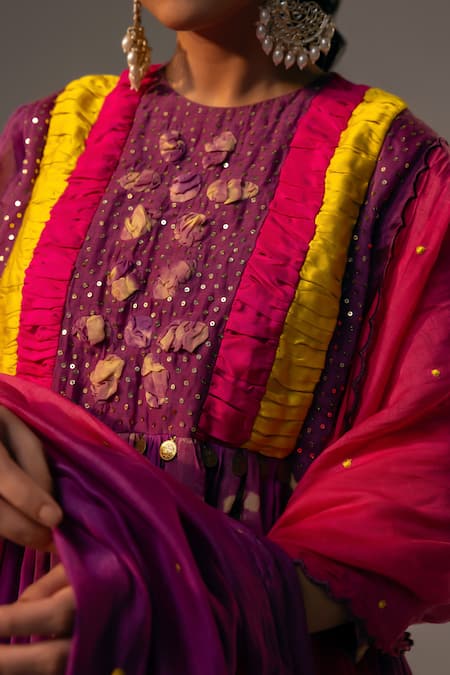 Svastih Purple Silk, Chanderi Sequins, Applique Round Neck Embroidered Anarkali Set at Aza Fashions Svastih_Purple Silk, Chanderi Sequins, Applique Round Neck Embroidered Anarkali Set _at_Aza_Fashions