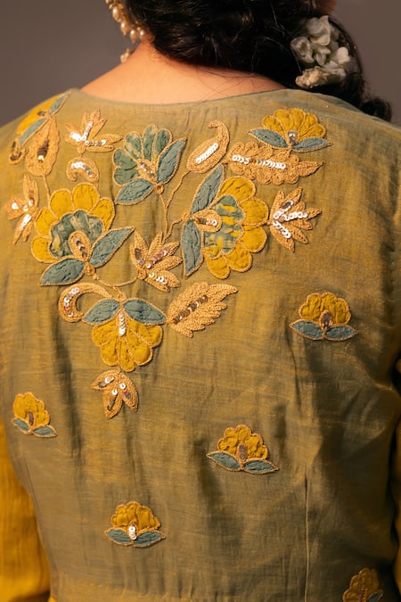 Svastih Yellow Chanderi Sequins, Applique, Embroidery Round Anarkali Set With Jacket at Aza Fashions Svastih_Yellow Chanderi Sequins, Applique, Embroidery Round Anarkali Set With Jacket _at_Aza_Fashions