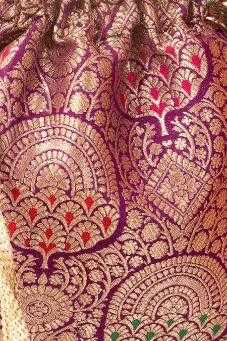 Shop Amyra Purple Pearls, Lace Embellished Banarasi Silk Potli Online at Aza Fashions Shop_Amyra_Purple Pearls, Lace Embellished Banarasi Silk Potli _Online_at_Aza_Fashions